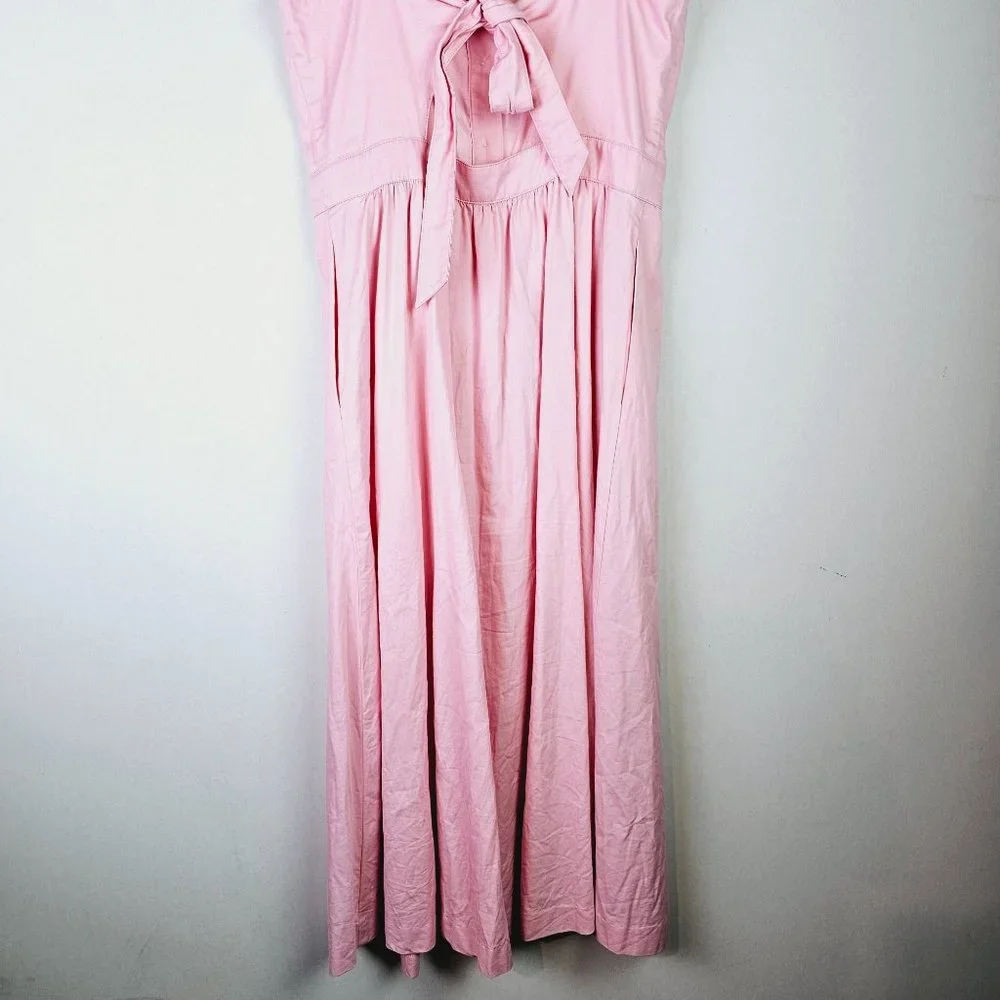 Madewell Pink Fleur Bow-Back Midi Apron Dress Sundress Button Hip Pockets, 2 - Picture 8 of 11